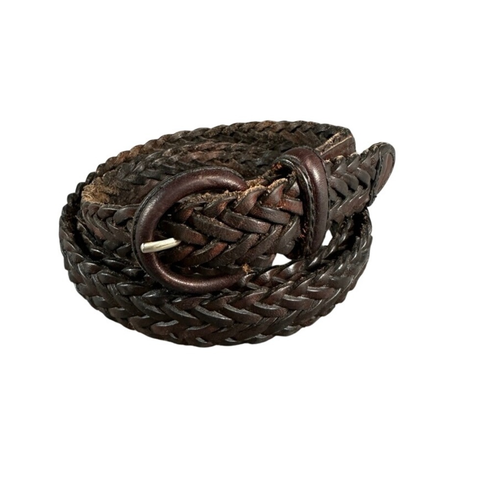 Dockers Mens Braided Leather Belt Dark Brown Size 36 Woven Round Buckle 2337